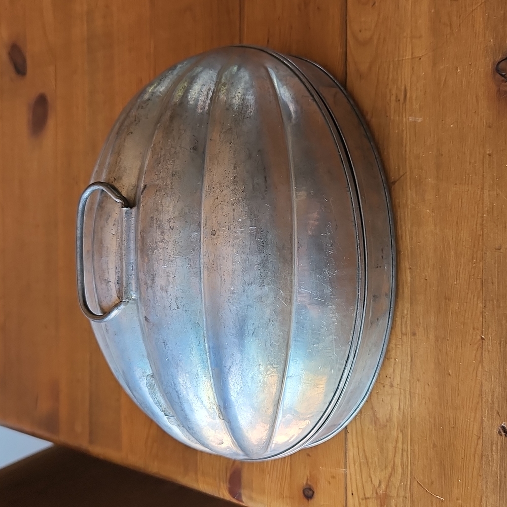Antique KREAMER TIN METAL CAKE MOLD JELLO Victorian PLUM PUDDING 8" England